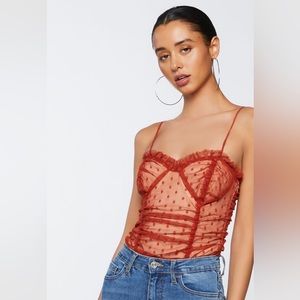 Polka Dot Mesh Ruffled Bodysuit